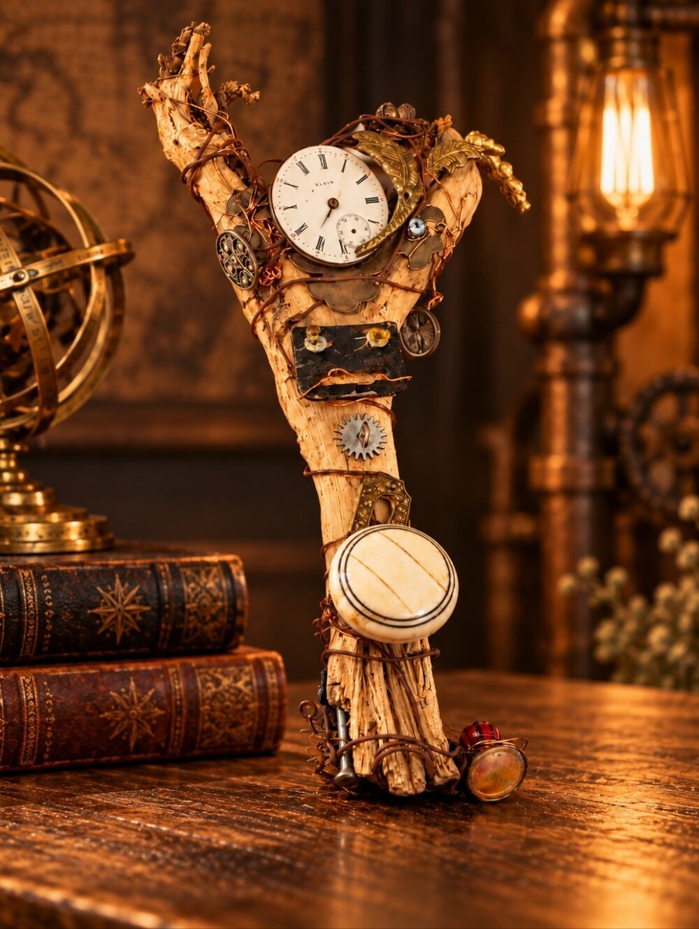 OOAK Found Object Assemblage Sculpture Elgin Watch Driftwood Steampunk Art
